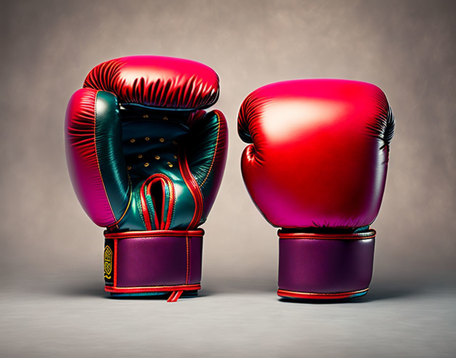 Red Boxing Gloves with Detailed Stitching on Neutral Background