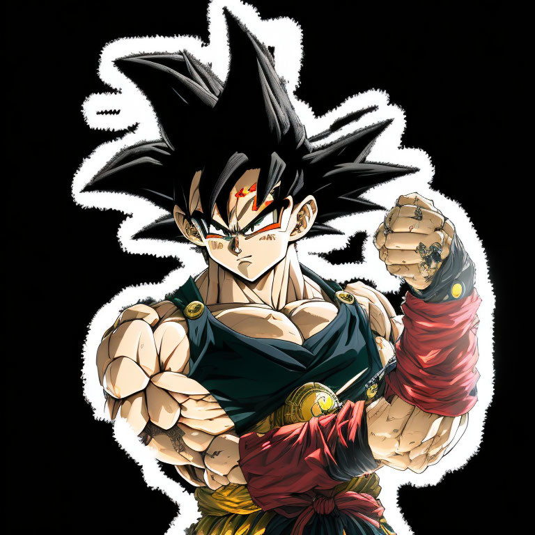 Spiky black hair Goku in orange and blue outfit