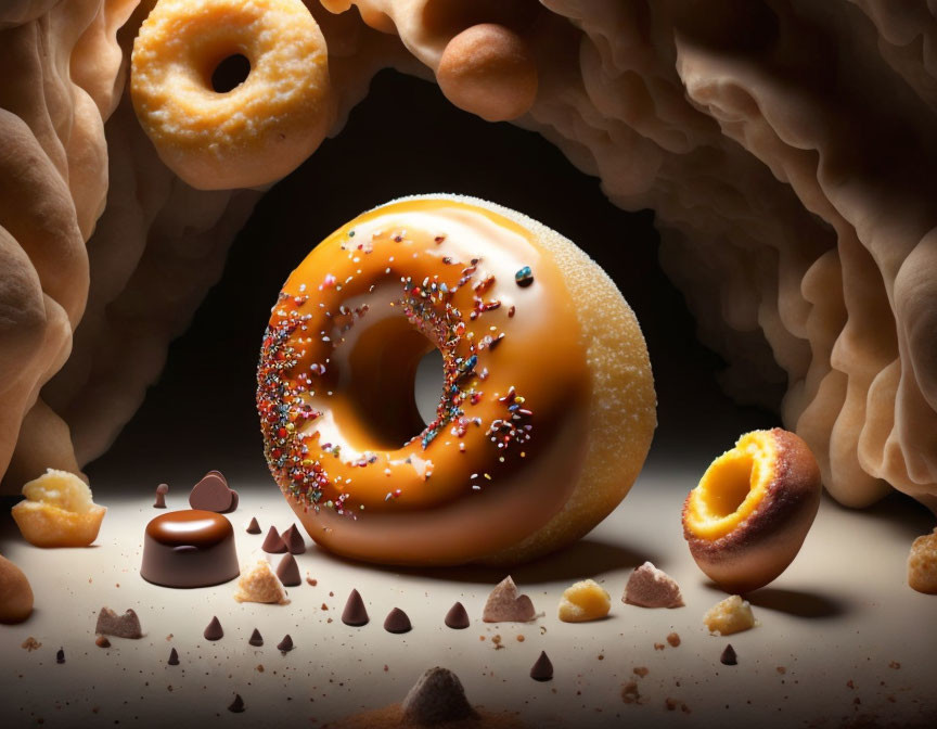 Assortment of Sweets and Pastries in Cave Setting