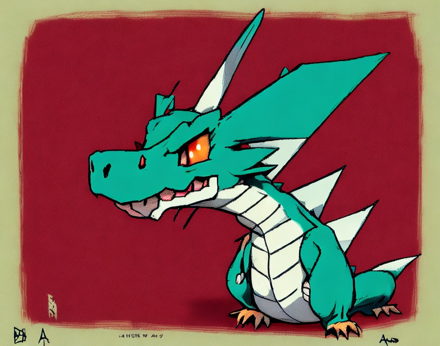 Green dragon with orange eyes in East Asian style art