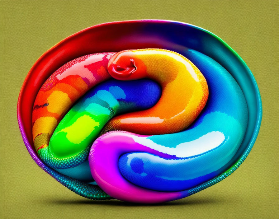 Vibrant snake image against olive background