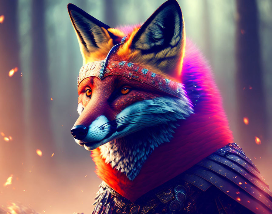 Colorful Fox Art in Mystical Forest Scene