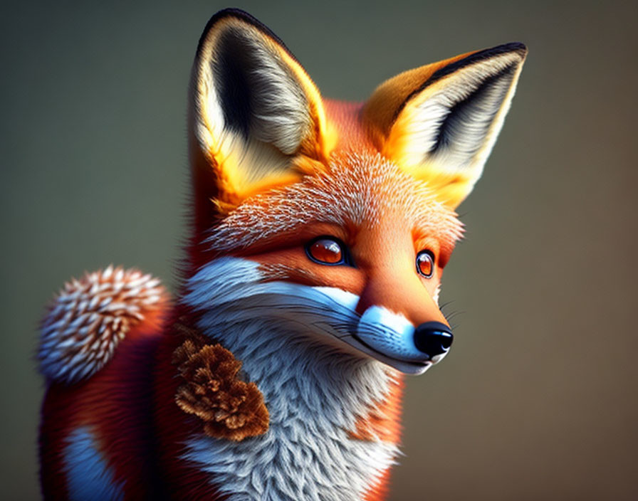 Vibrant orange fox illustration with detailed textures and amber eyes.