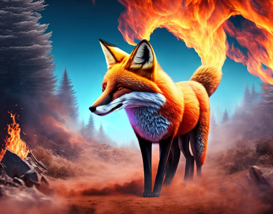 Orange Fox with Bushy Tail in Mystical Forest Setting