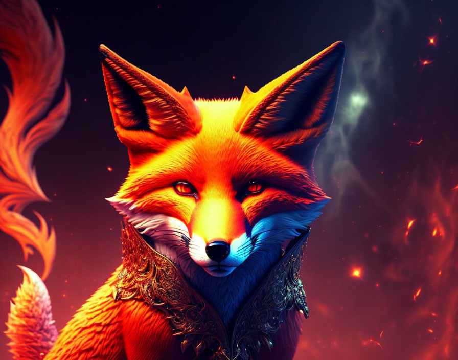 Colorful Fox Artwork with Orange Fur and Blue Accents