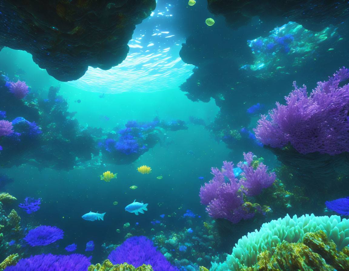 Colorful Coral and Fish in Vibrant Underwater Scene