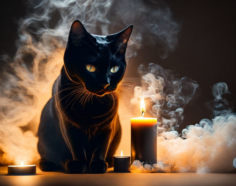 cat admiring candles