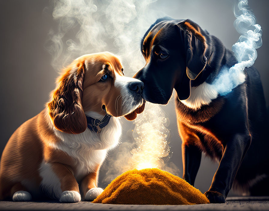 2 beautiful dogs with some smokey sand!!