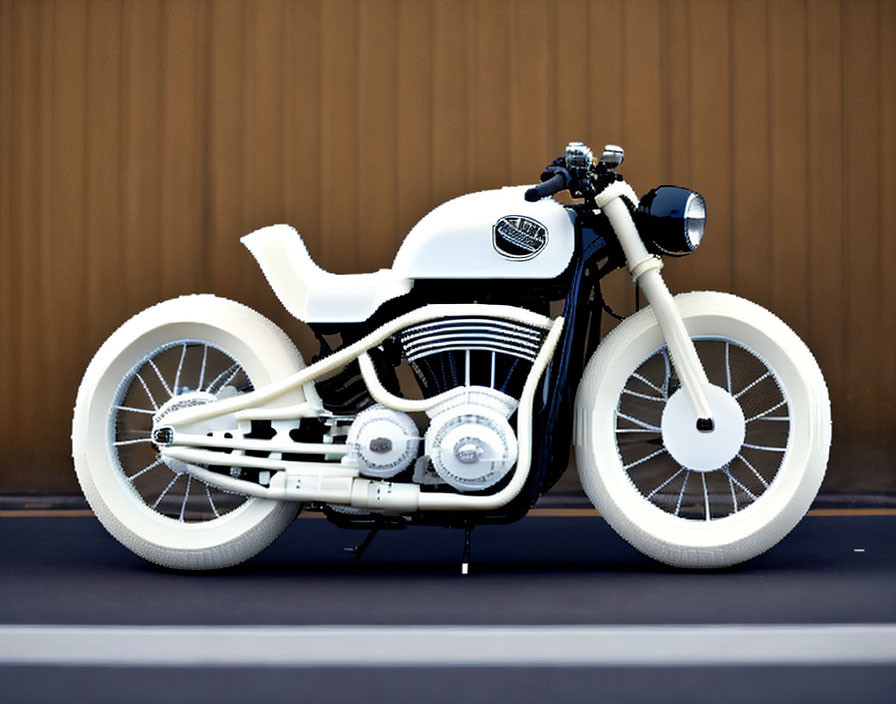 Vintage-Style White Motorcycle with Black Accents and Spoked Wheels