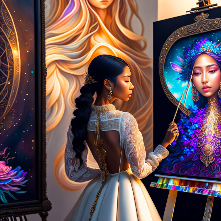 Colorful Cosmic-Inspired Portrait with Vibrant Hues and Rich Details