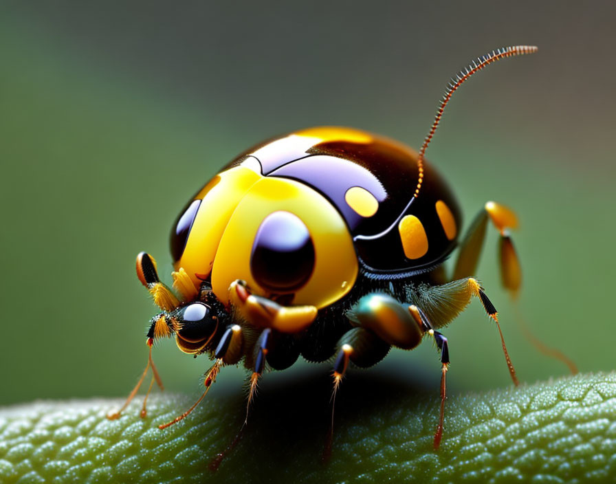 Colorful Beetle with Intricate Shell Patterns on Green Leaf