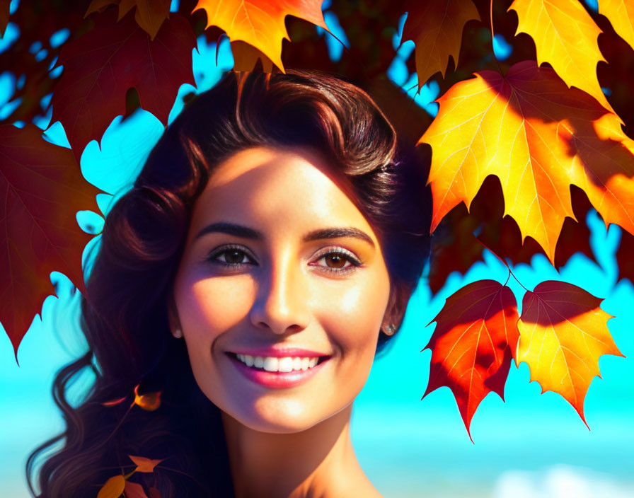 Smiling woman with dark hair in autumn setting