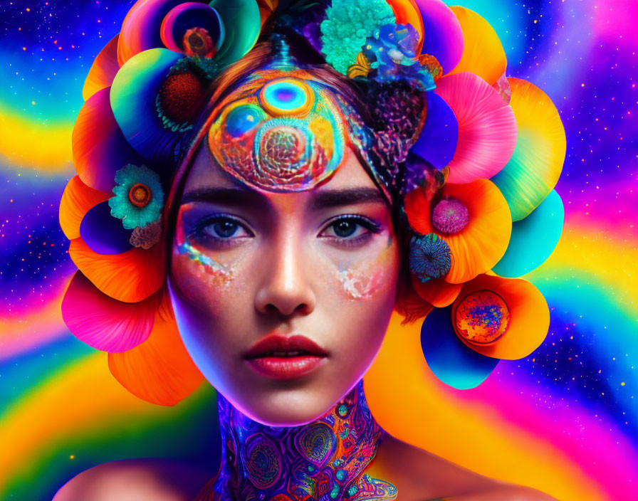 Colorful Woman Portrait with Face Paint & Floral Headpiece