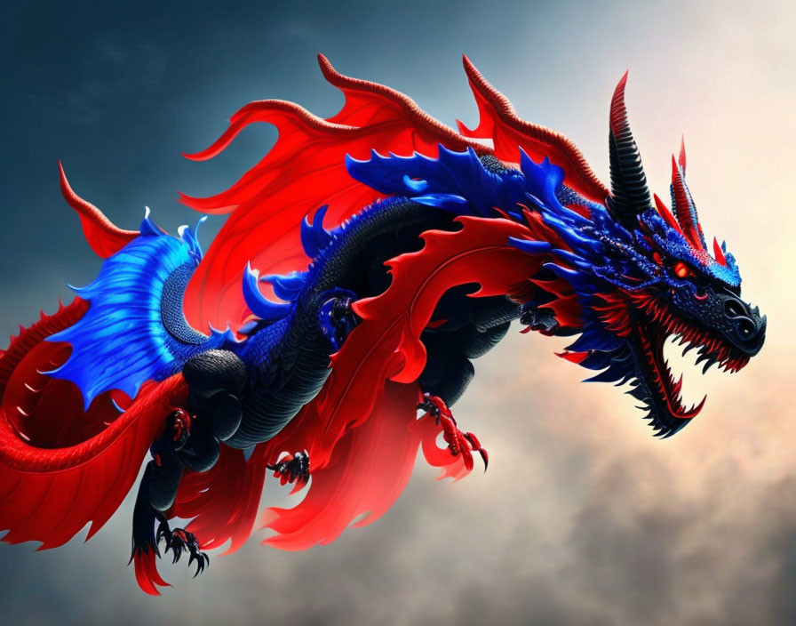 Colorful Dragon Flying in Dramatic Sky