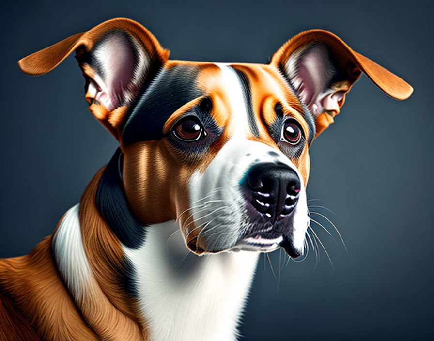 Brown and White Dog Portrait on Dark Grey Background