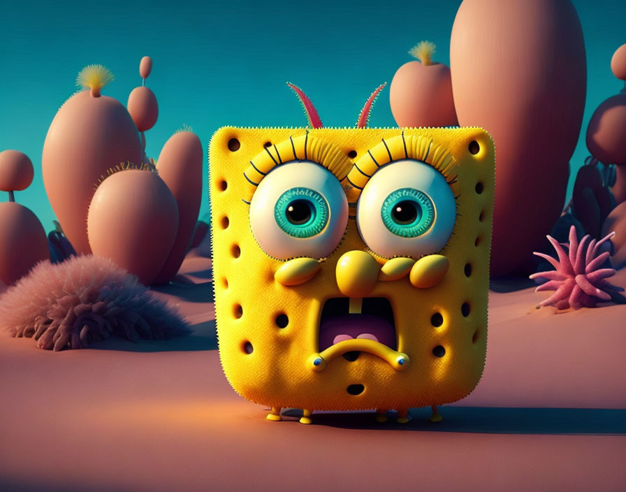 Surprised SpongeBob SquarePants in 3D Animation