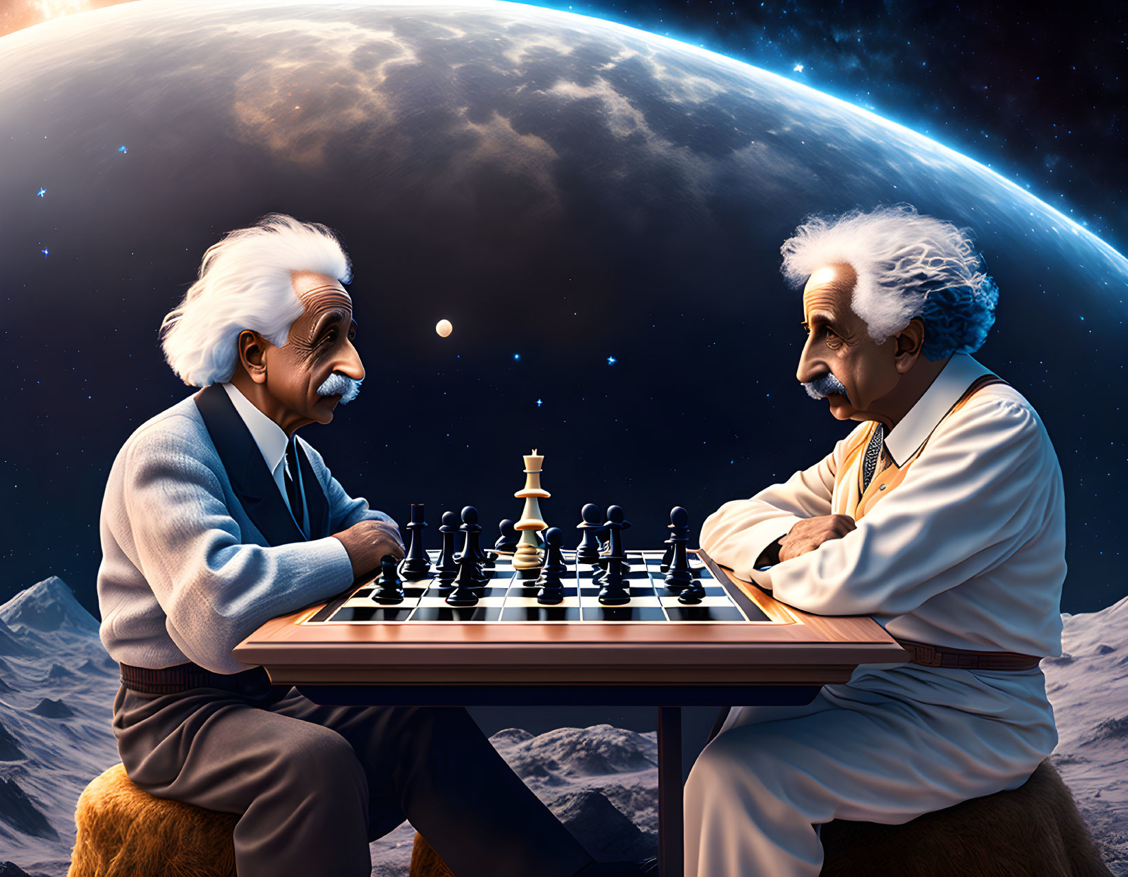 Animated Chess Game with Albert Einstein in Space Theme