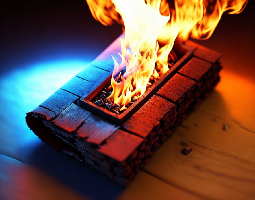 Book on Fire Emitting Bright Flames on Wooden Surface