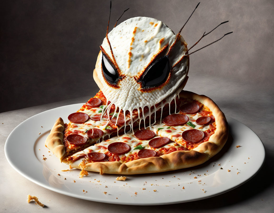 Pepperoni Pizza with Spider Face Topping and Cheese