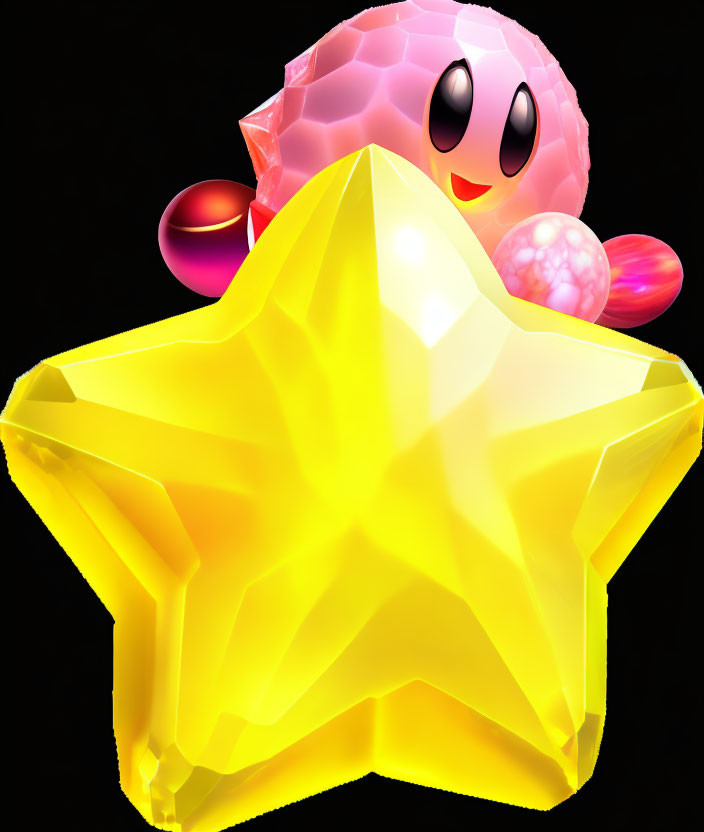 Colorful Kirby on Golden Star with Cheerful Expression