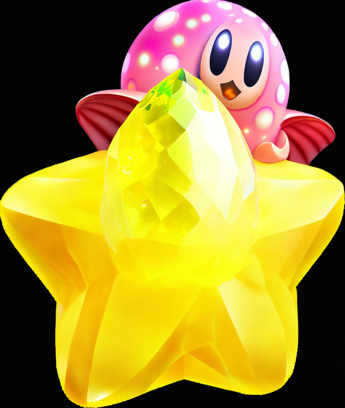 Pink Kirby on Yellow Star: Vibrant Illustration