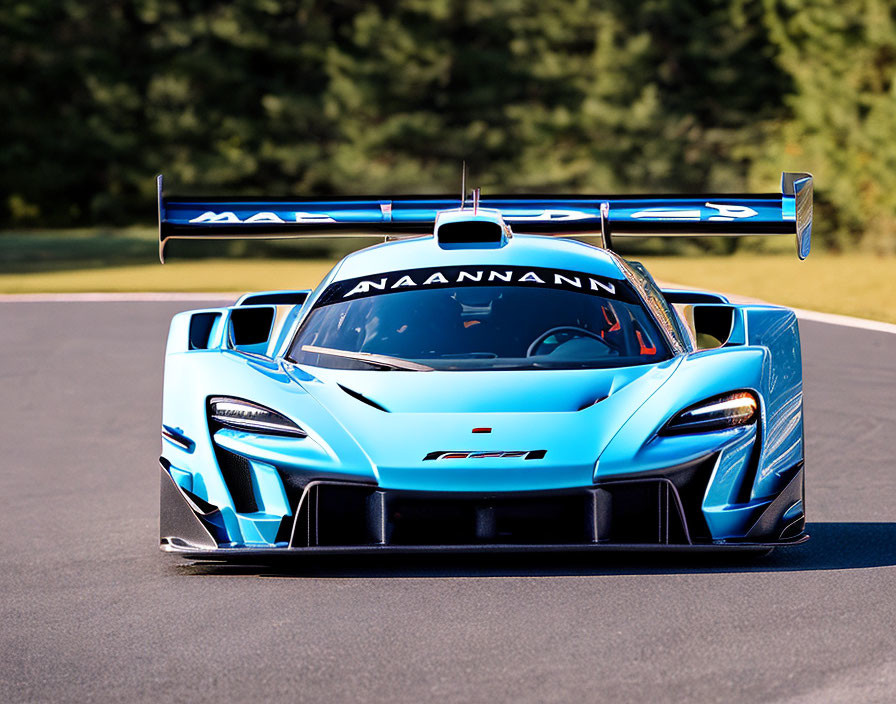 Blue McLaren Senna GTR Racing on Track with Aerodynamic Design