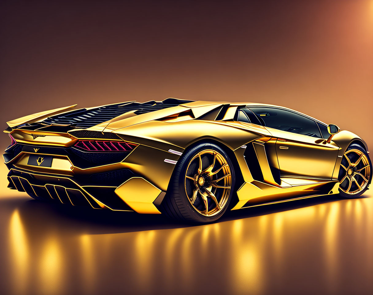 Golden Angular Sports Car on Warm Background