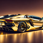 Golden Angular Sports Car on Warm Background