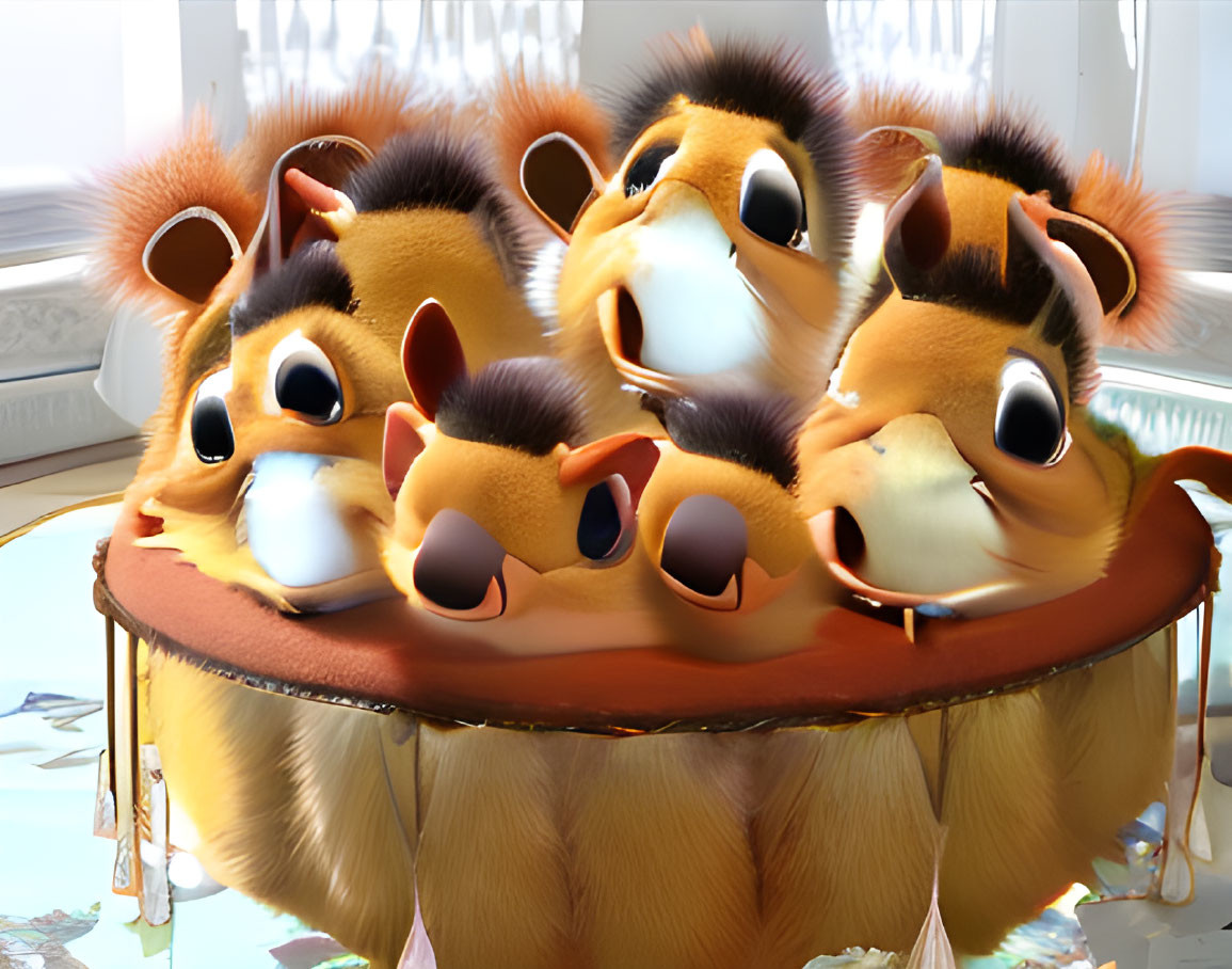 Seven Animated Chipmunks with Big Eyes Peering Over Table Edge