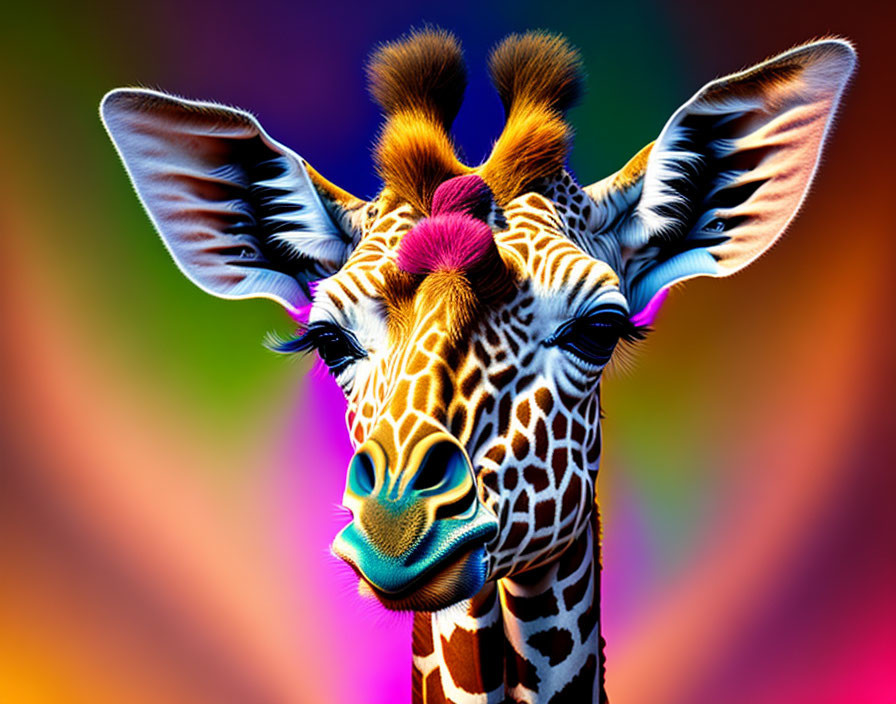 Colorful Giraffe with Vibrant Makeup on Gradient Background