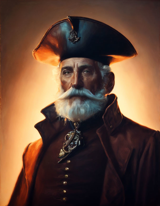 Elderly man in tricorne hat and military uniform portrait