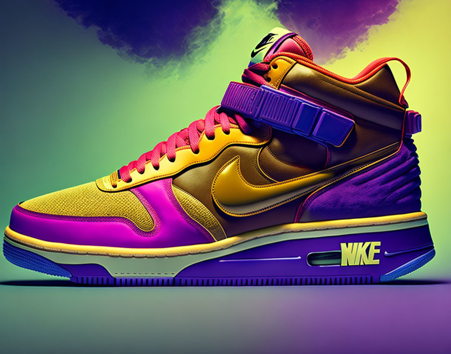 Colorful Nike Swoosh Sneaker on Gradient Background