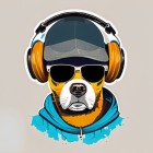 Colorful Sunglasses and Hoodie Dog Artwork with Graffiti Style