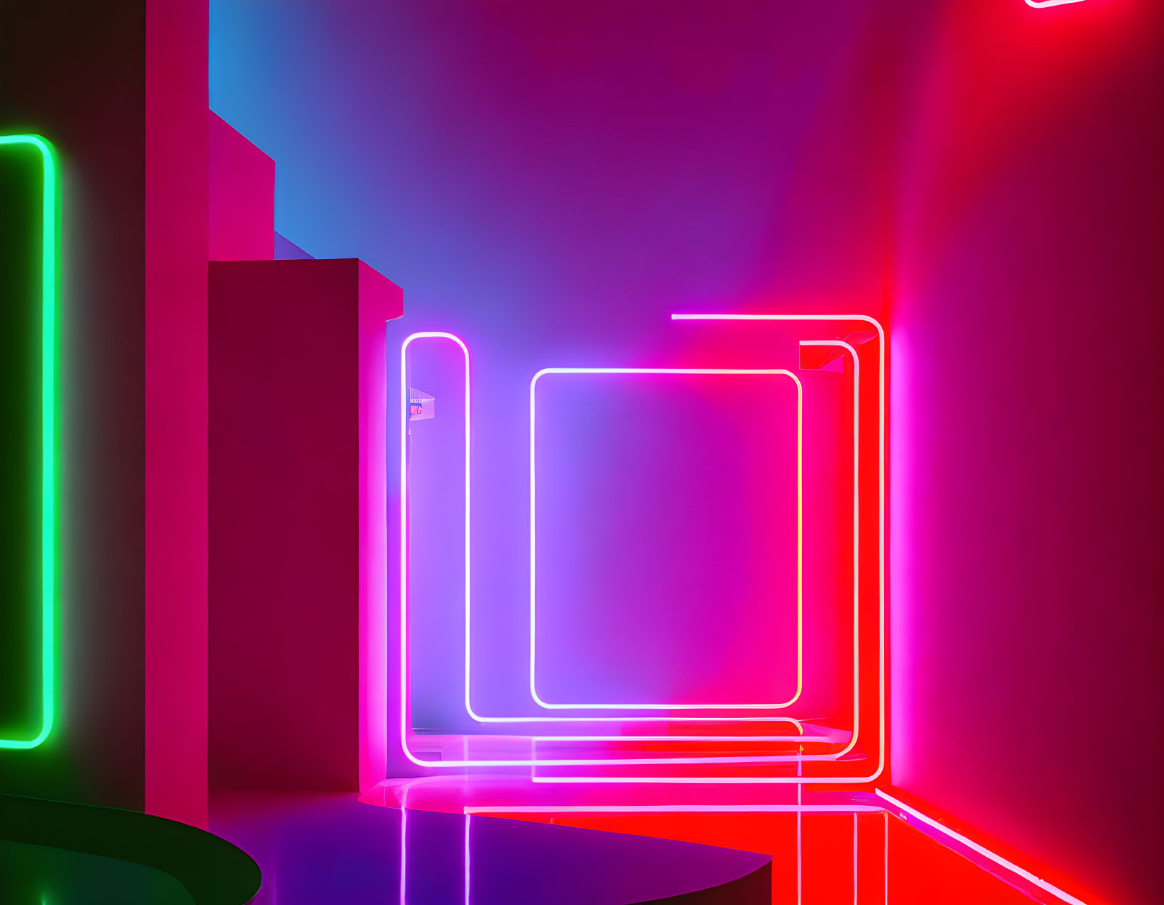 Colorful Neon Lights Illuminate Abstract Room