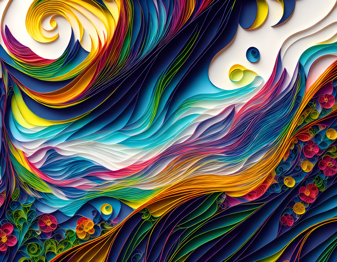 Colorful Abstract Paper Art with Swirling Patterns and Waves