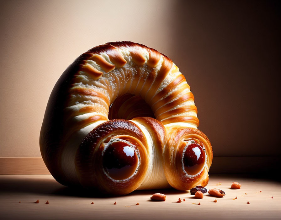 Golden Brown Spiral Croissant on Warm Background