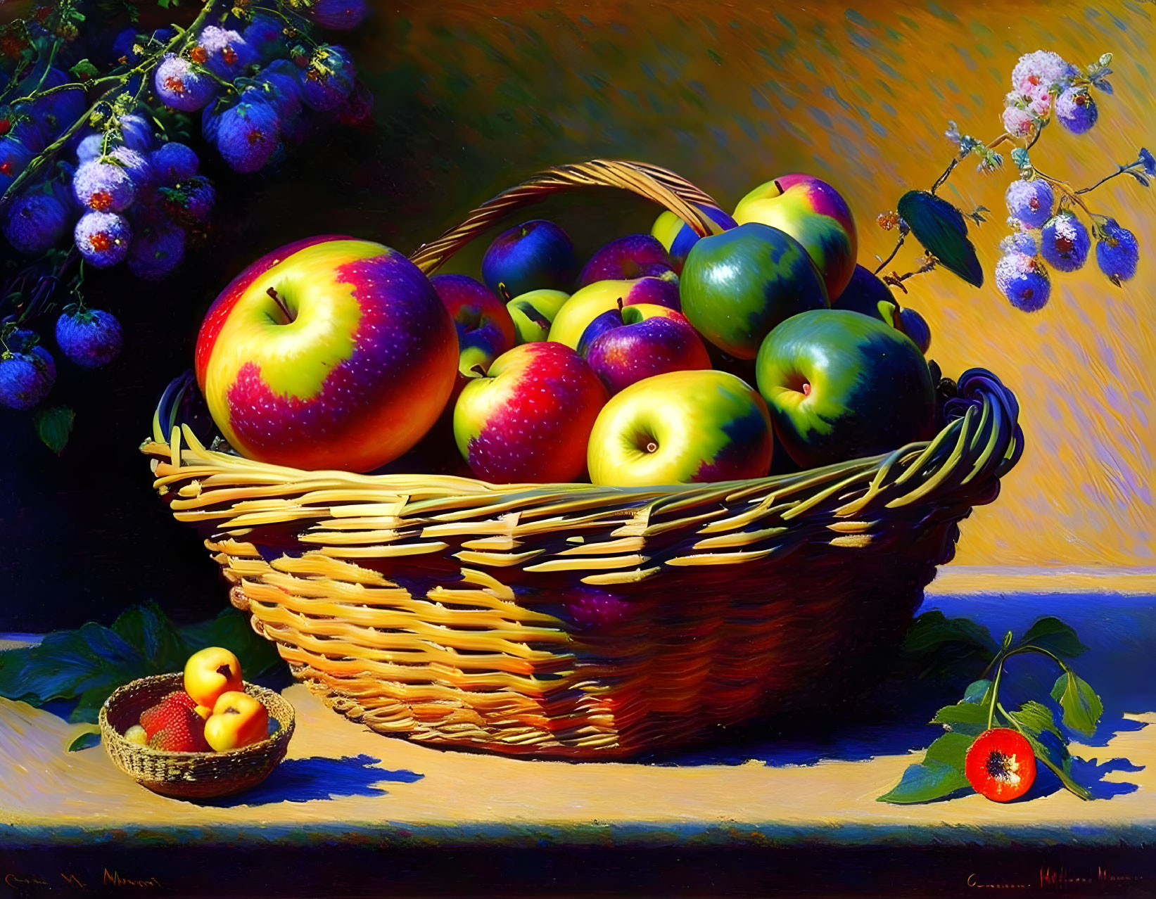 Colorful Still Life Painting with Fruits on Table