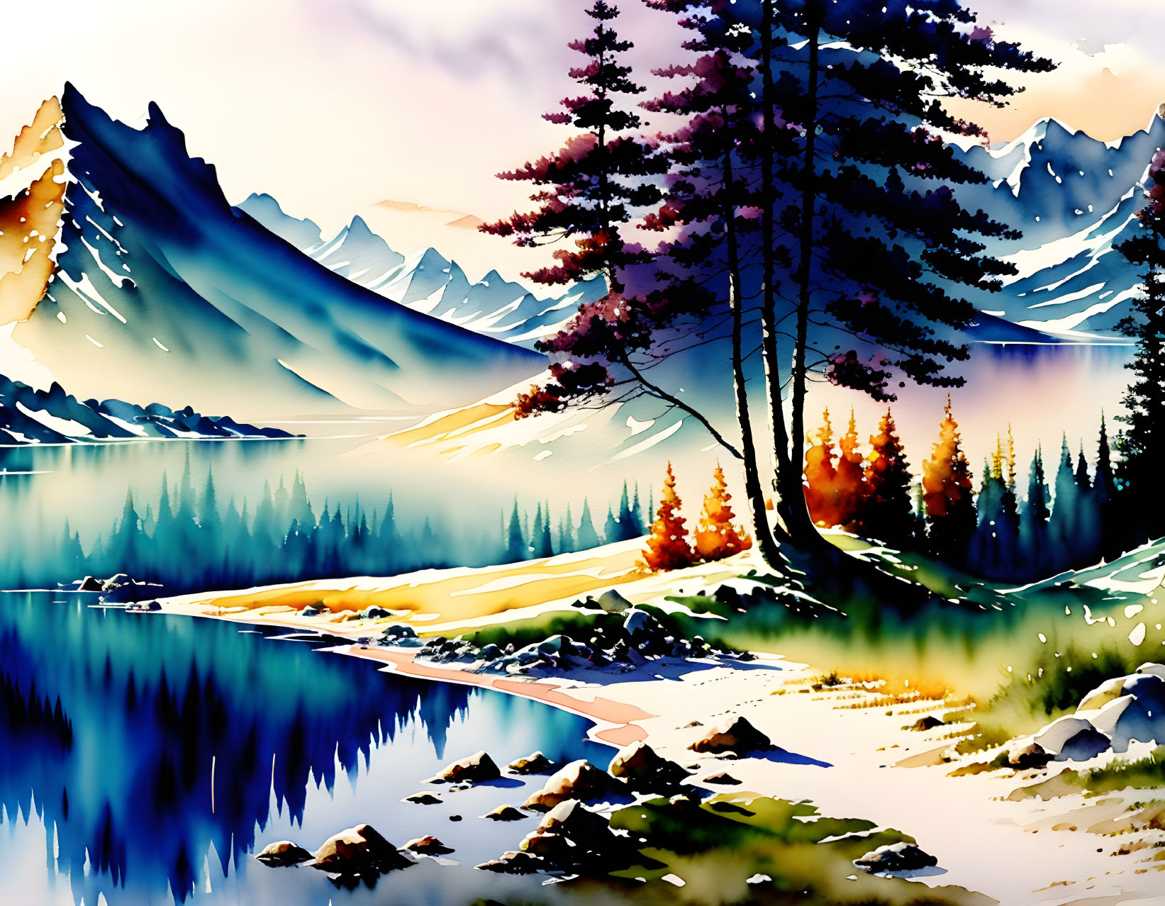 Serene Mountain Landscape with Reflective Lake