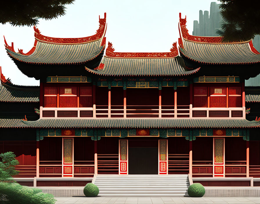 Intricate Red and Gold Traditional Chinese Architecture