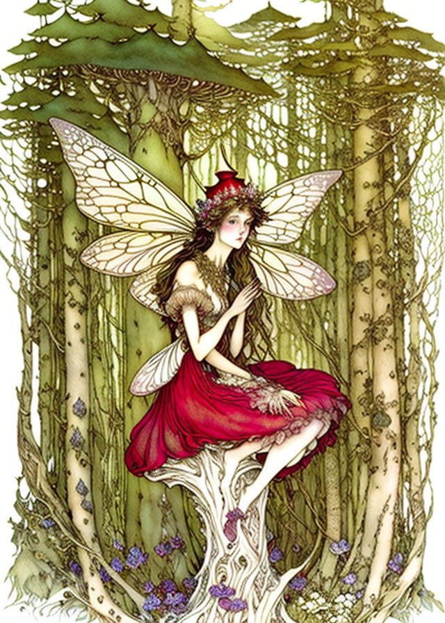 Fairy with Translucent Wings in Enchanted Forest