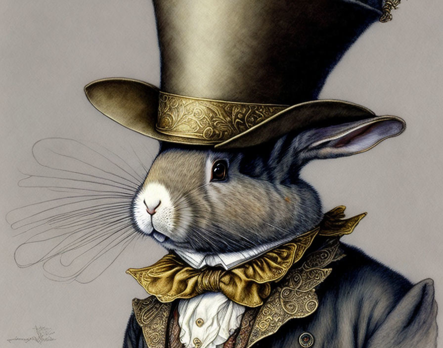 Victorian attire rabbit illustration with top hat and vest