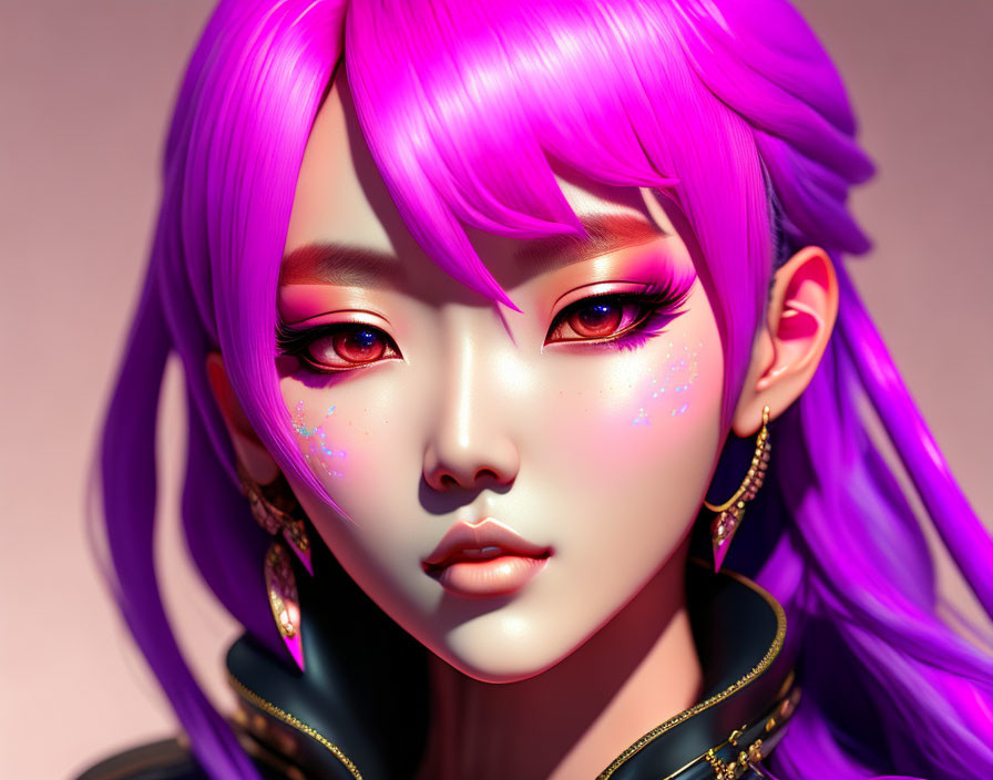 Vivid Purple Hair & Golden Eyes on Warm Background