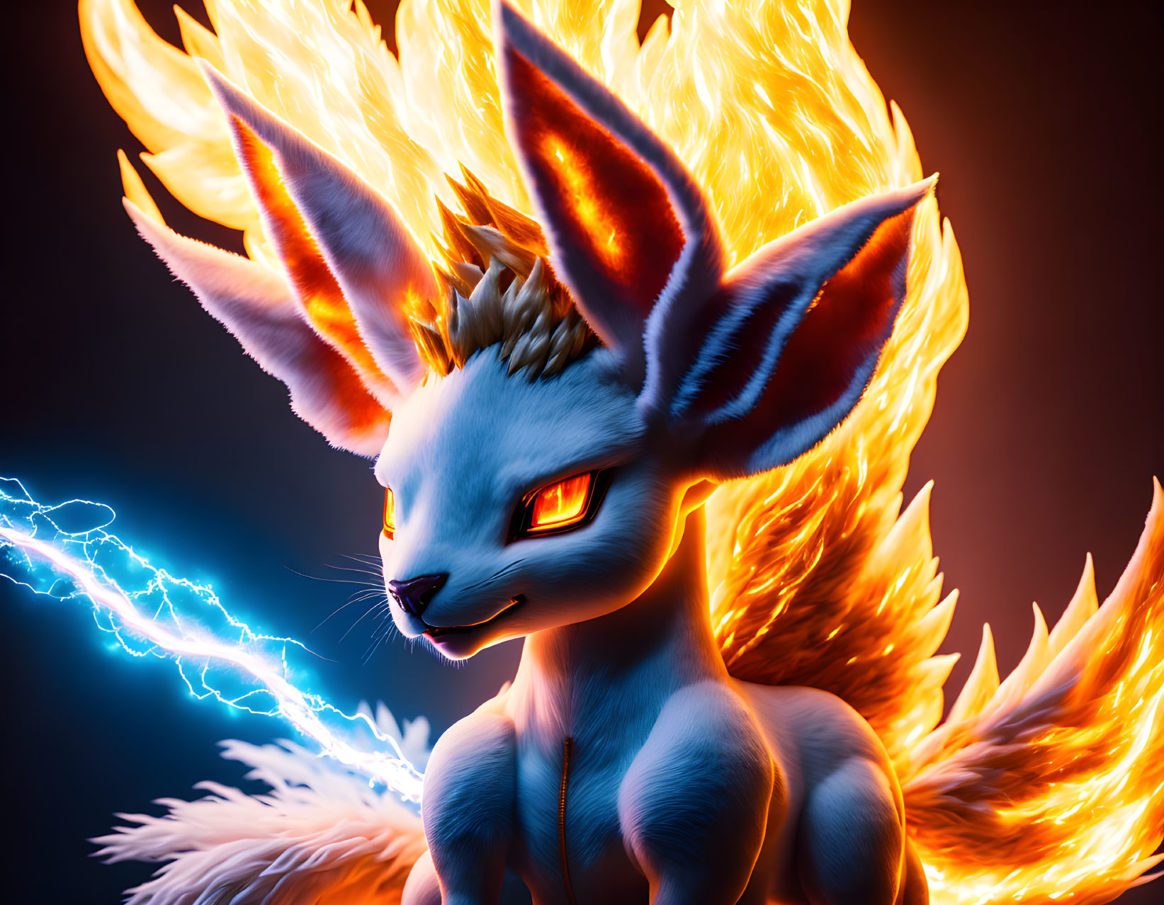 Mythical creature digital artwork: Fennec fox with fiery wings