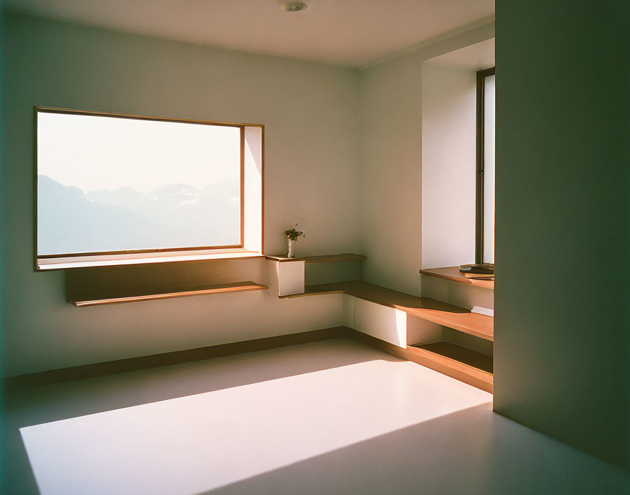 Minimalist Room with Large Mountain View Window