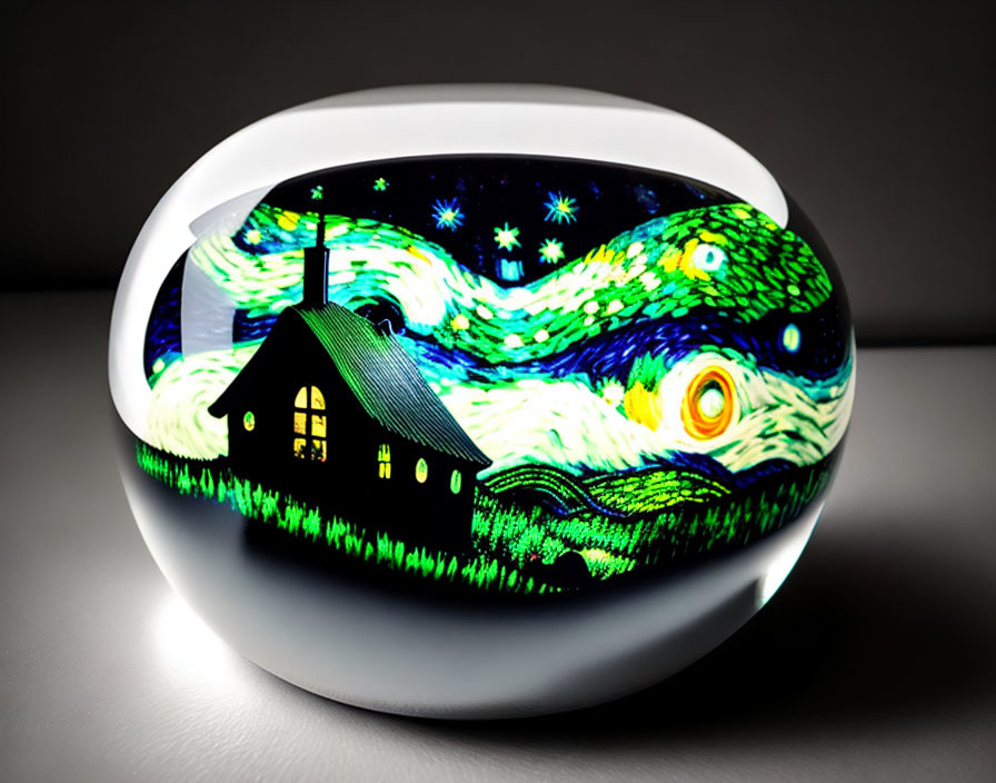 Colorful Oval-Shaped Object with Van Gogh's "Starry Night" Painting