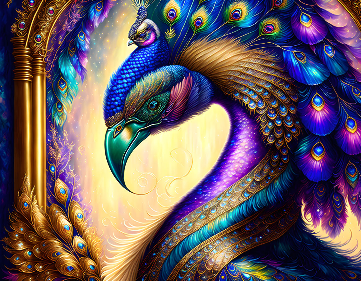 Colorful Peacock Illustration with Elaborate Plumage