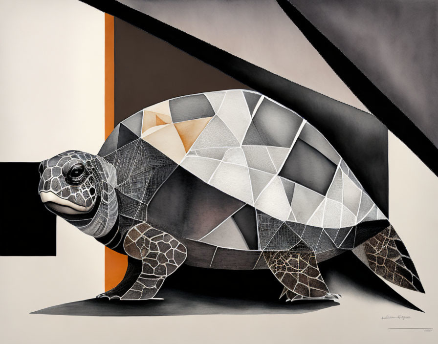 Geometric Turtle with Mosaic Shell on Earthy Background