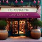 Vibrant bakery storefront with bread display and plants