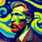 Colorful portrait of bearded man with swirling background.