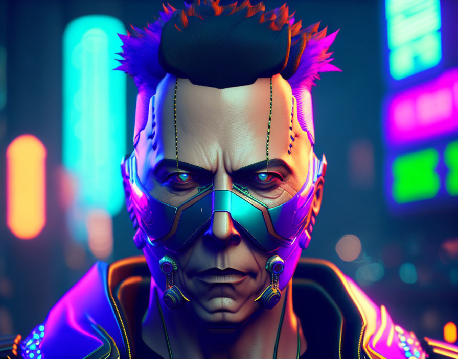 Neon cyberpunk digital portrait with futuristic style